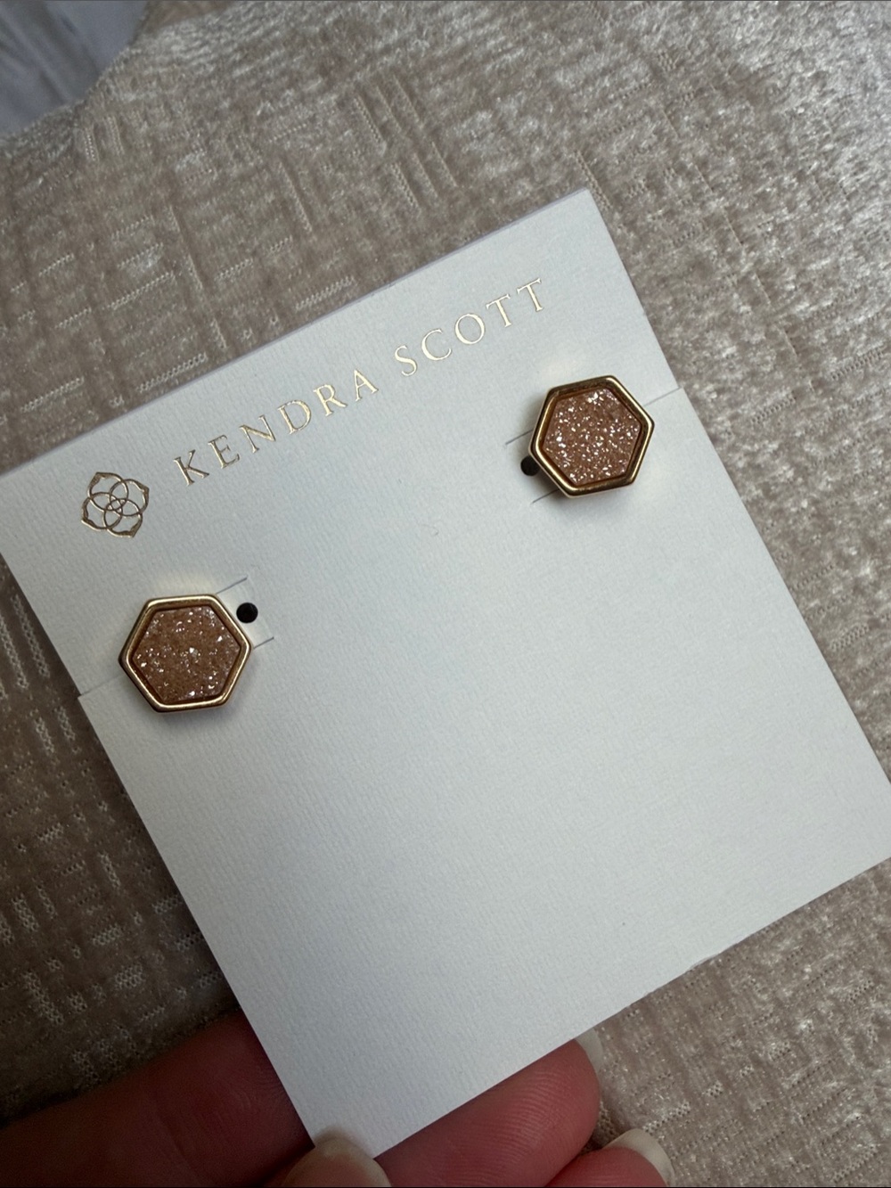 Kendra Scott Gold Trim Hexagon Druzy Earrings in Blush